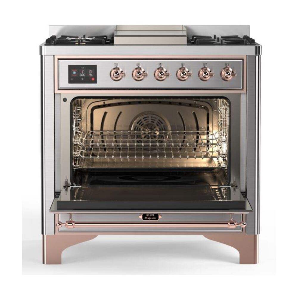 ILVE UM09F Majestic II 36 inch Dual Fuel Range with 6 Burners, Griddle