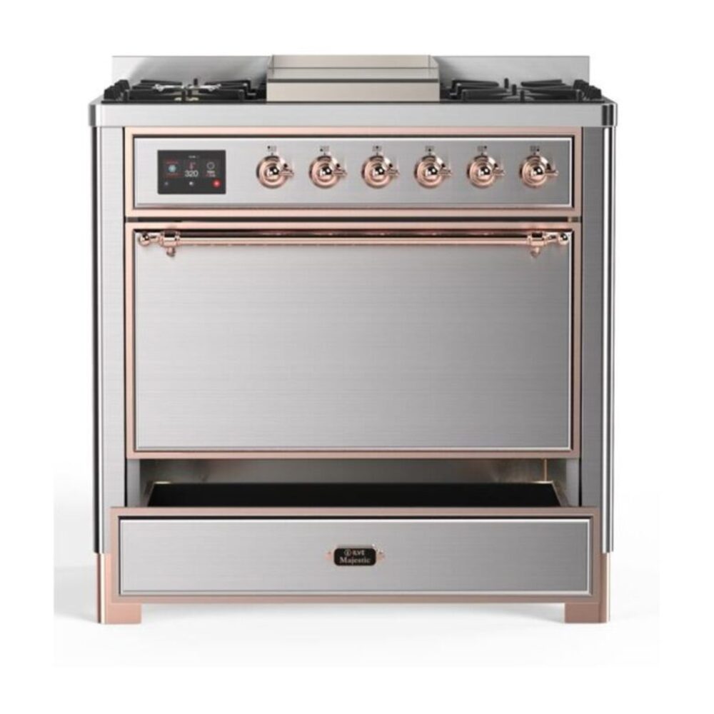 ILVE UM09F Majestic II 36 inch Dual Fuel Range with 6 Burners, Griddle