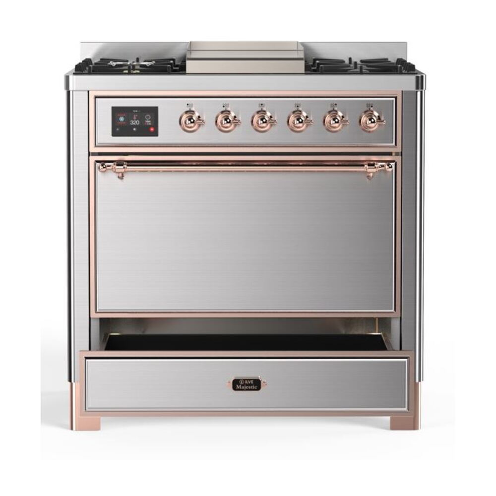ILVE UM09F Majestic II 36 inch Dual Fuel Range with 6 Burners, Griddle
