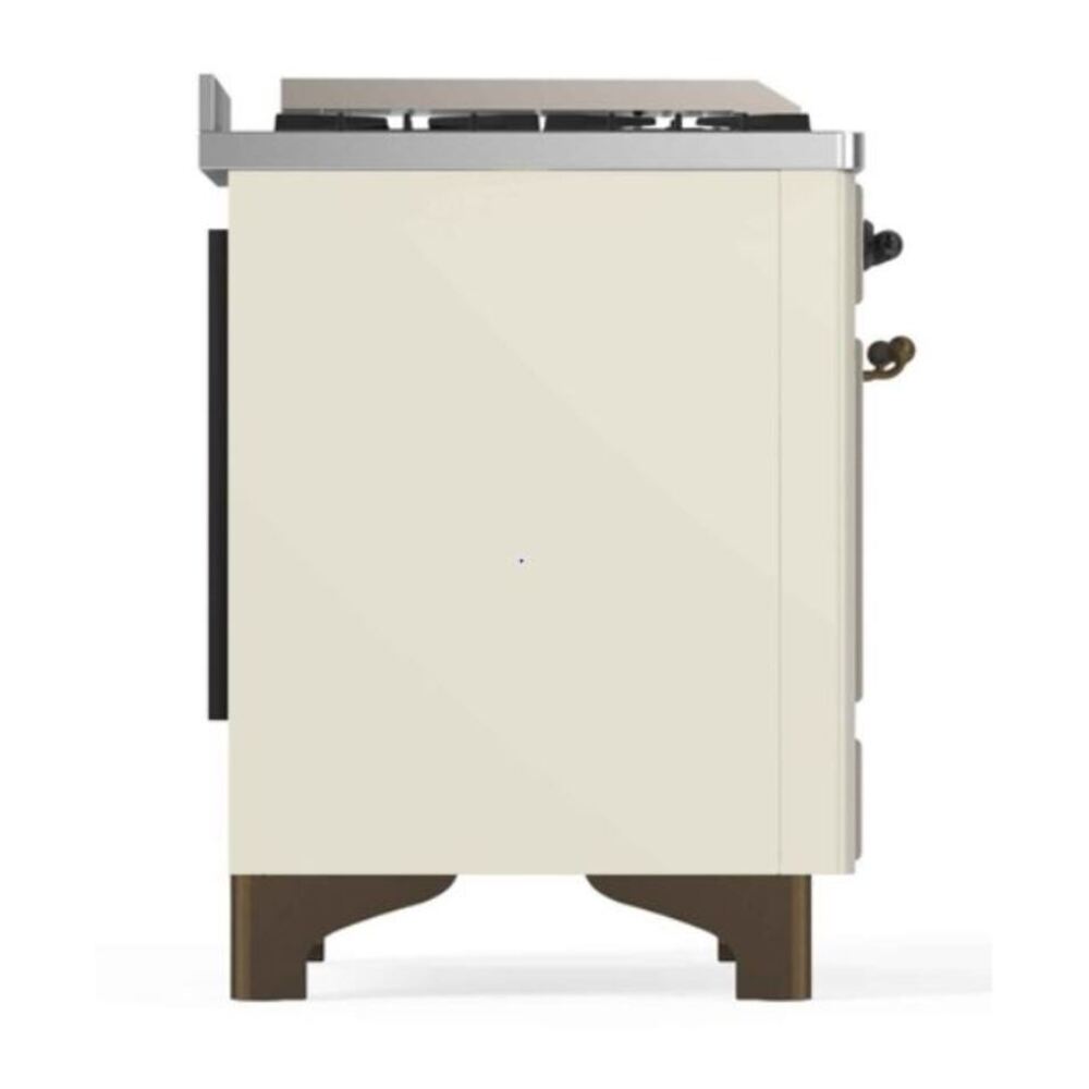 ILVE UM12FDNS3AWB Majestic II 48 inch Dual Fuel Range with 8 Black Brass Burners, Griddle (Natural Gas, Triple Glass Door, Antique White, Burnished) 11 ILVE_UM12FDNS3AWB_Majestic_II_48_Dual_Fuel_Range_Left_Angle