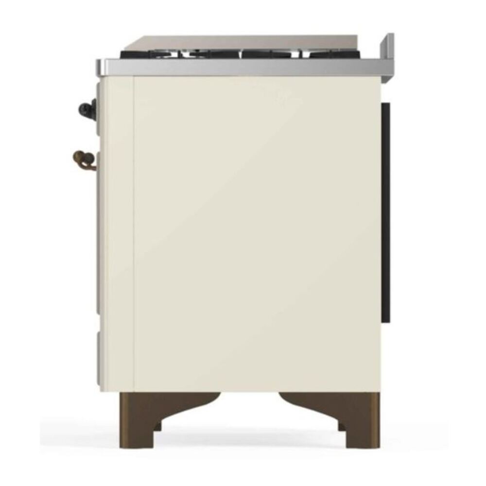 ILVE UM12FDNS3AWB Majestic II 48 inch Dual Fuel Range with 8 Black Brass Burners, Griddle (Natural Gas, Triple Glass Door, Antique White, Burnished) 12 ILVE_UM12FDNS3AWB_Majestic_II_48"_Dual_Fuel_Range_Right_Angle