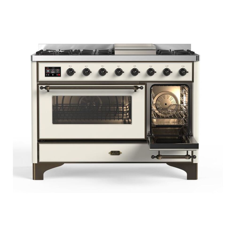 ILVE UM12FDNS3AWB Majestic II 48 inch Dual Fuel Range with 8 Black Brass Burners, Griddle (Natural Gas, Triple Glass Door, Antique White, Burnished) 9 ILVE UM12F Majestic II 48 inch Dual Fuel Range with 8 Burners, Griddle