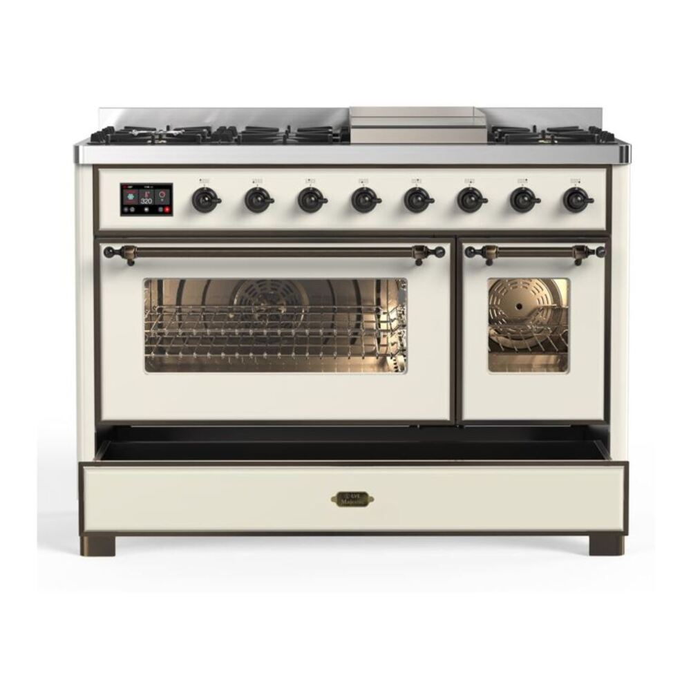 ILVE UM12FDNS3AWB Majestic II 48 inch Dual Fuel Range with 8 Black Brass Burners, Griddle (Natural Gas, Triple Glass Door, Antique White, Burnished) 10 ILVE UM12F Majestic II 48 inch Dual Fuel Range with 8 Burners, Griddle