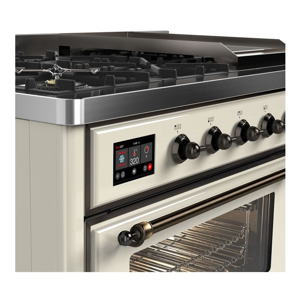 ILVE UM12FDNS3AWB Majestic II 48 inch Dual Fuel Range with 8 Black Brass Burners, Griddle (Natural Gas, Triple Glass Door, Antique White, Burnished) 6 ILVE UM12F Majestic II 48 inch Dual Fuel Range with 8 Burners, Griddle
