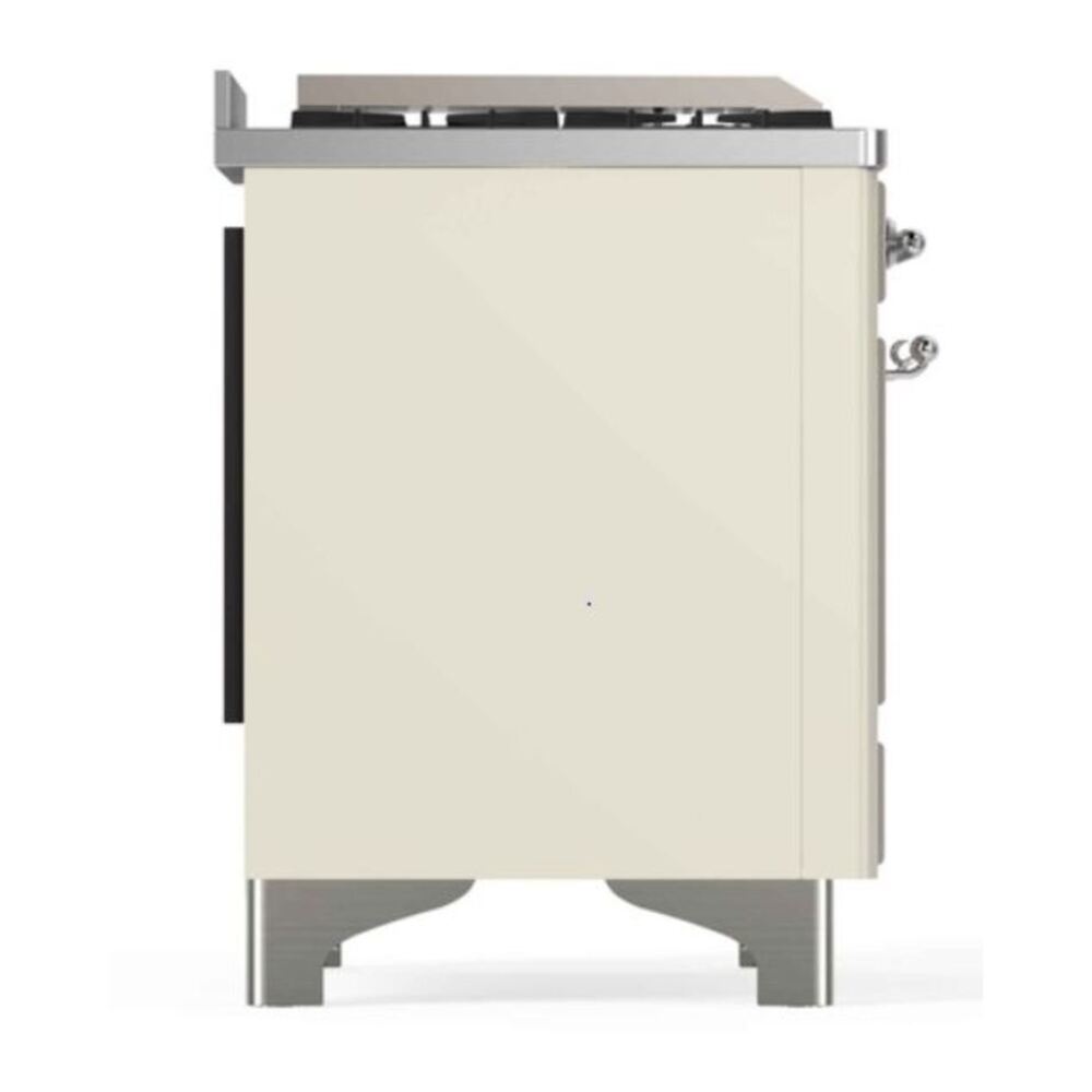 ILVE UM12FDNS3AWC Majestic II 48 inch Dual Fuel Range with 8 Black Brass Burners, Griddle (Natural Gas, Triple Glass Door, Antique White, Chrome) 10 ILVE_UM12FDNS3AWC_Majestic_II_48_Dual_Fuel_Range_Left_Angle
