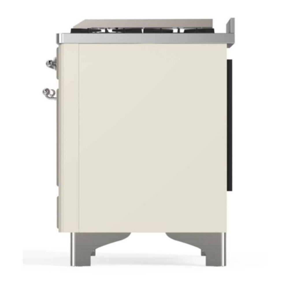 ILVE UM12FDNS3AWC Majestic II 48 inch Dual Fuel Range with 8 Black Brass Burners, Griddle (Natural Gas, Triple Glass Door, Antique White, Chrome) 11 ILVE_UM12FDNS3AWC_Majestic_II_48"_Dual_Fuel_Range_Right_Angle