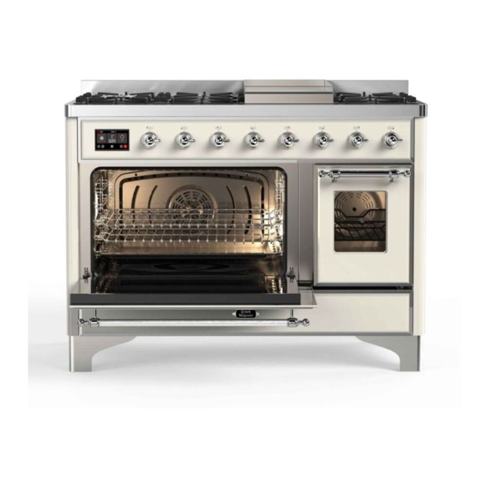 ILVE UM12FDNS3AWC Majestic II 48 inch Dual Fuel Range with 8 Black Brass Burners, Griddle (Natural Gas, Triple Glass Door, Antique White, Chrome) 6 ILVE UM12F Majestic II 48 inch Dual Fuel Range with 8 Burners, Griddle