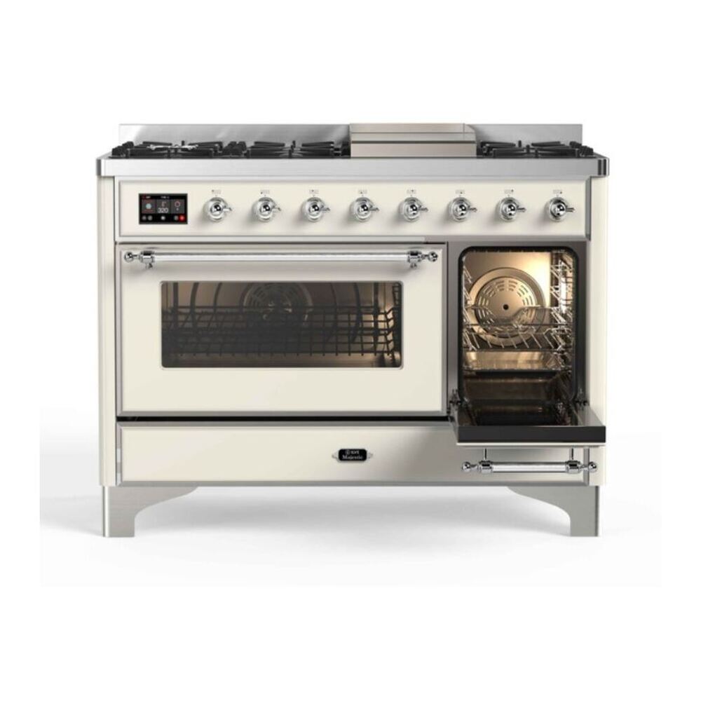 ILVE UM12FDNS3AWC Majestic II 48 inch Dual Fuel Range with 8 Black Brass Burners, Griddle (Natural Gas, Triple Glass Door, Antique White, Chrome) 7 ILVE UM12F Majestic II 48 inch Dual Fuel Range with 8 Burners, Griddle