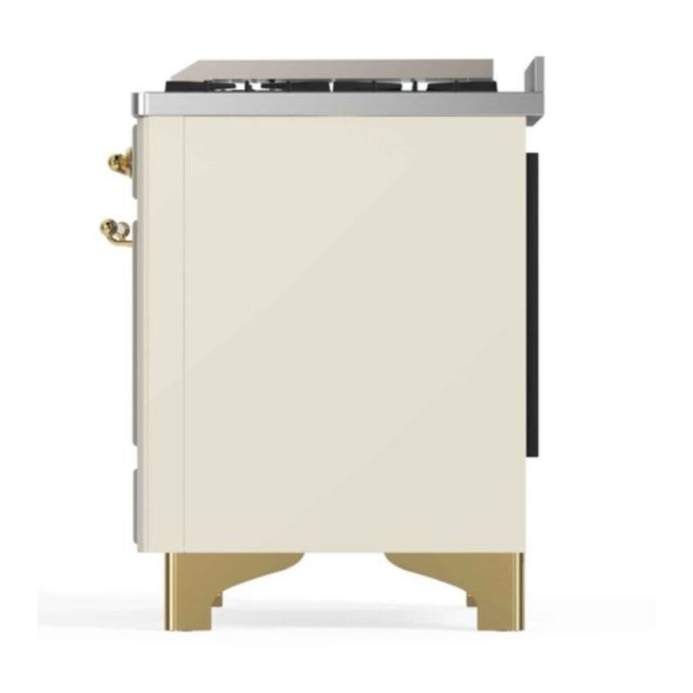 ILVE UM12FDNS3AWG Majestic II 48 inch Dual Fuel Range with 8 Black Brass Burners, Griddle (Natural Gas, Triple Glass Door, Antique White, Brass) 15 ILVE_UM12FDNS3AWG_Majestic_II_48"_Dual_Fuel_Range_Right_Angle