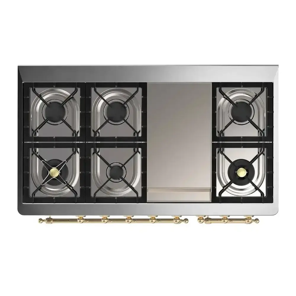 ILVE UM12FDNS3AWG Majestic II 48 inch Dual Fuel Range with 8 Black Brass Burners, Griddle (Natural Gas, Triple Glass Door, Antique White, Brass) 13 ILVE UM12F Majestic II 48 inch Dual Fuel Range with 8 Burners, Griddle