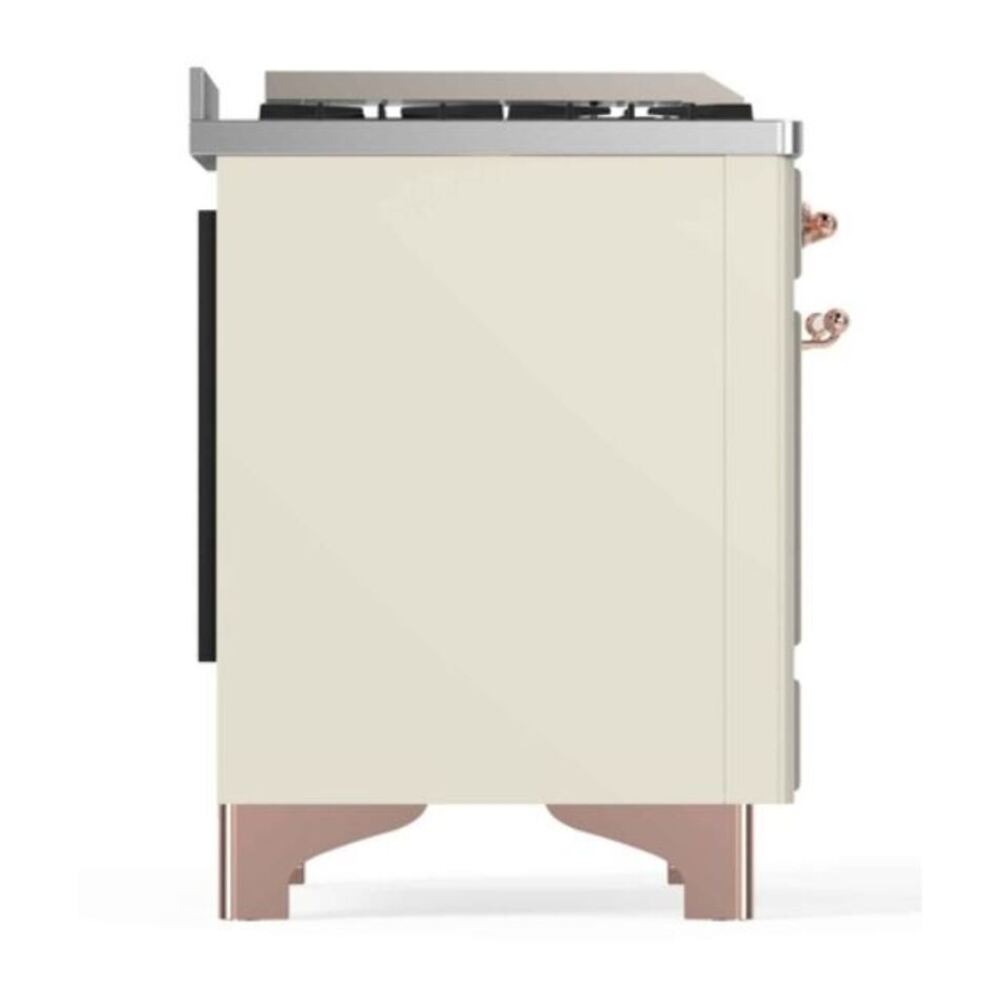 ILVE UM12FDNS3AWP Majestic II 48 inch Dual Fuel Range with 8 Black Brass Burners, Griddle (Natural Gas, Triple Glass Door, Antique White, Copper) 11 ILVE_UM12FDNS3AWP_Majestic_II_48_Dual_Fuel_Range_Left_Angle