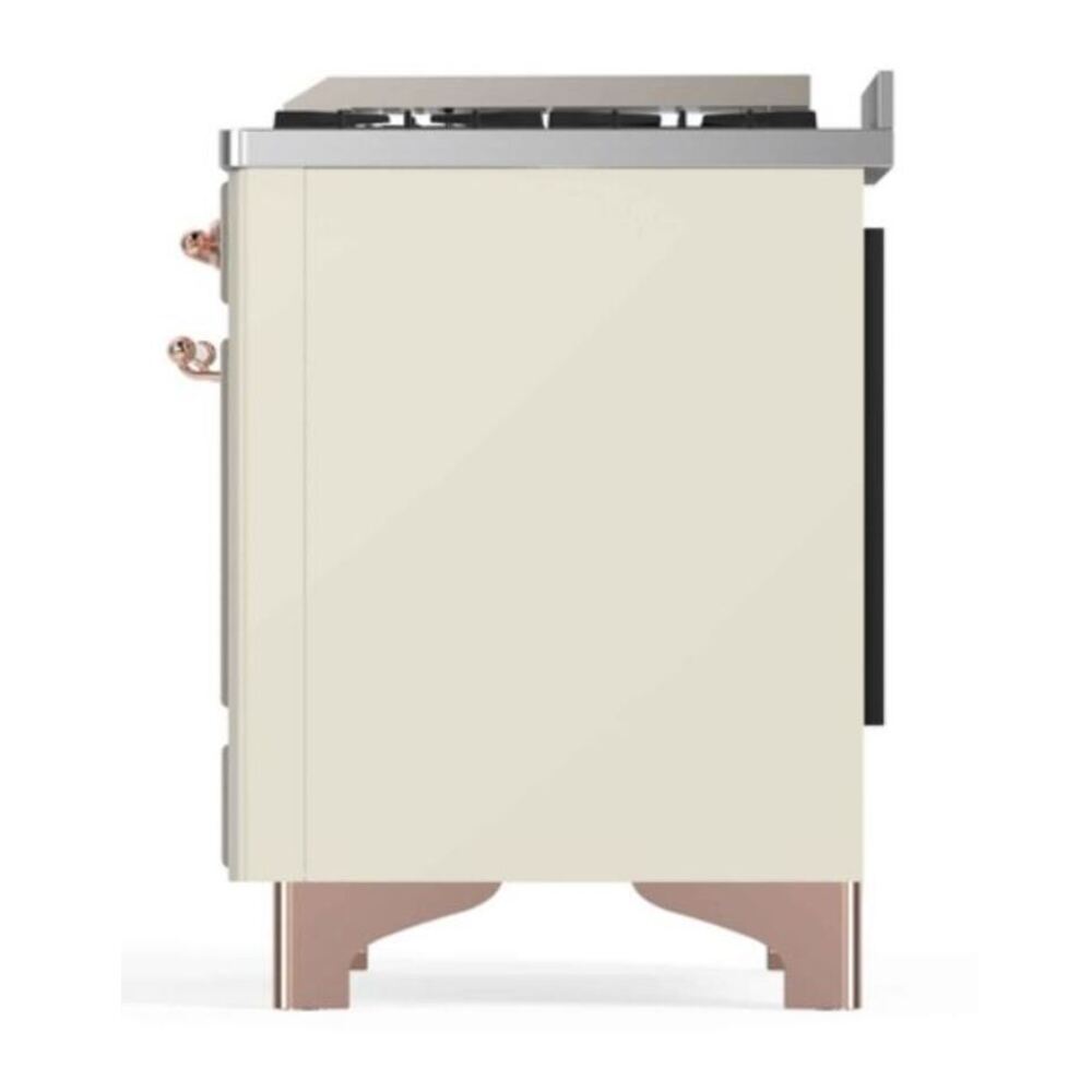 ILVE UM12FDNS3AWP Majestic II 48 inch Dual Fuel Range with 8 Black Brass Burners, Griddle (Natural Gas, Triple Glass Door, Antique White, Copper) 12 ILVE_UM12FDNS3AWP_Majestic_II_48"_Dual_Fuel_Range_Right_Angle
