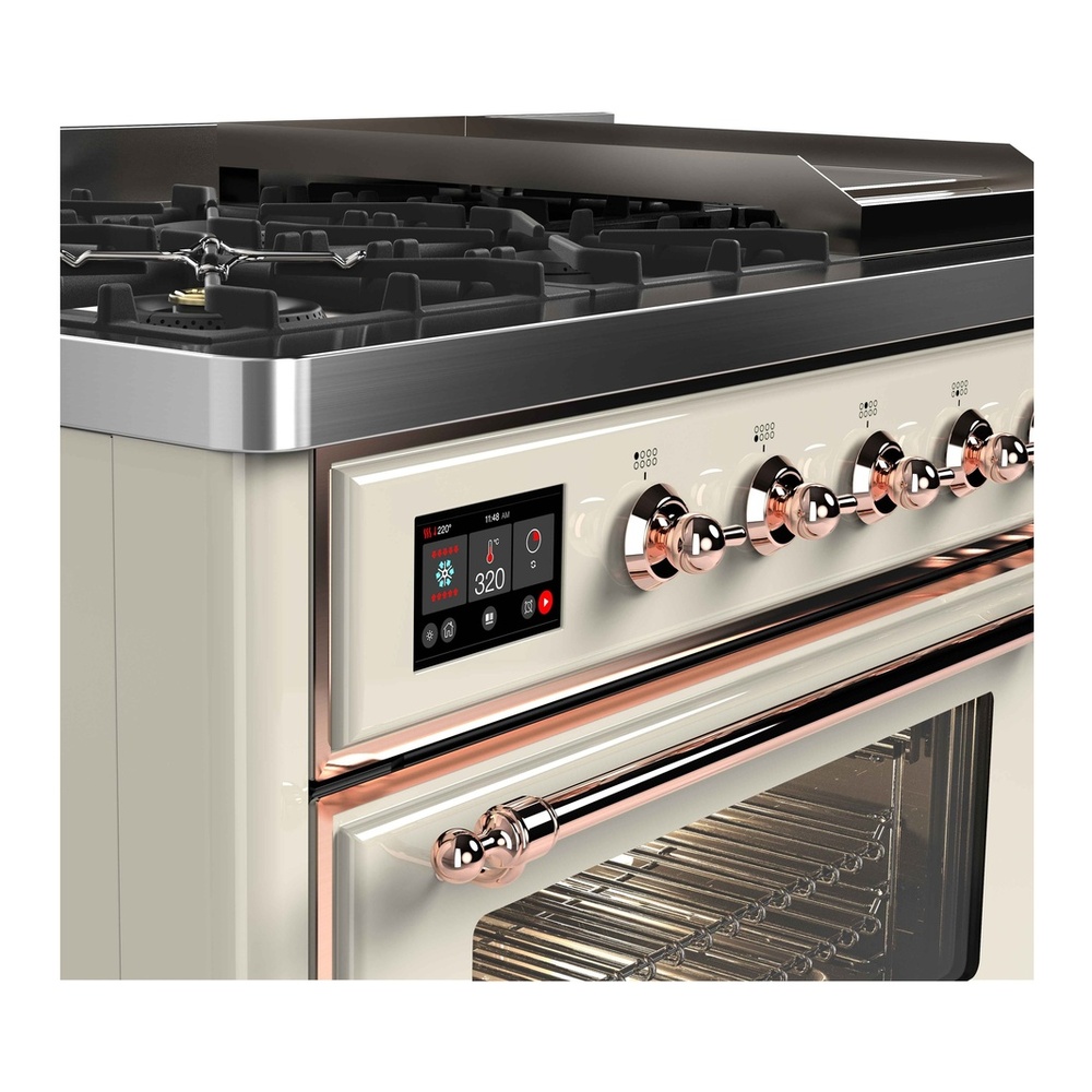 ILVE UM12FDNS3AWP Majestic II 48 inch Dual Fuel Range with 8 Black Brass Burners, Griddle (Natural Gas, Triple Glass Door, Antique White, Copper) 9 ILVE UM12F Majestic II 48 inch Dual Fuel Range with 8 Burners, Griddle