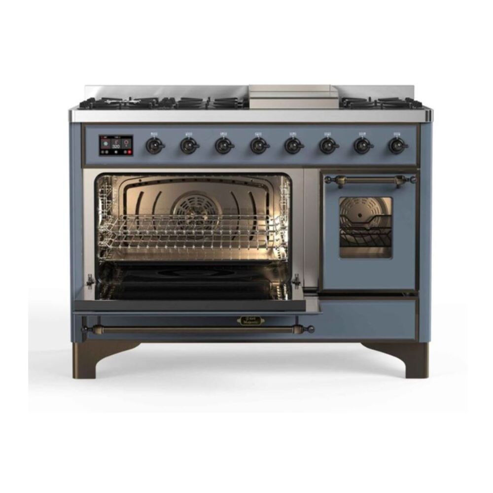 ILVE UM12FDNS3BGBLP Majestic II 48 inch Dual Fuel Range with 8 Black Brass Burners, Griddle (Liquid Propane, Triple Glass Door, Blue Grey, Burnished) 10 ILVE UM12F Majestic II 48 inch Dual Fuel Range with 8 Burners, Griddle