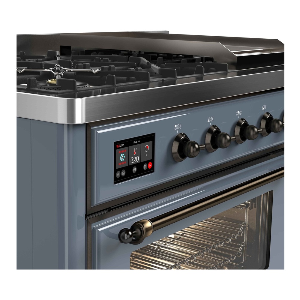 ILVE UM12FDNS3BGBLP Majestic II 48 inch Dual Fuel Range with 8 Black Brass Burners, Griddle (Liquid Propane, Triple Glass Door, Blue Grey, Burnished) 13 ILVE UM12F Majestic II 48 inch Dual Fuel Range with 8 Burners, Griddle