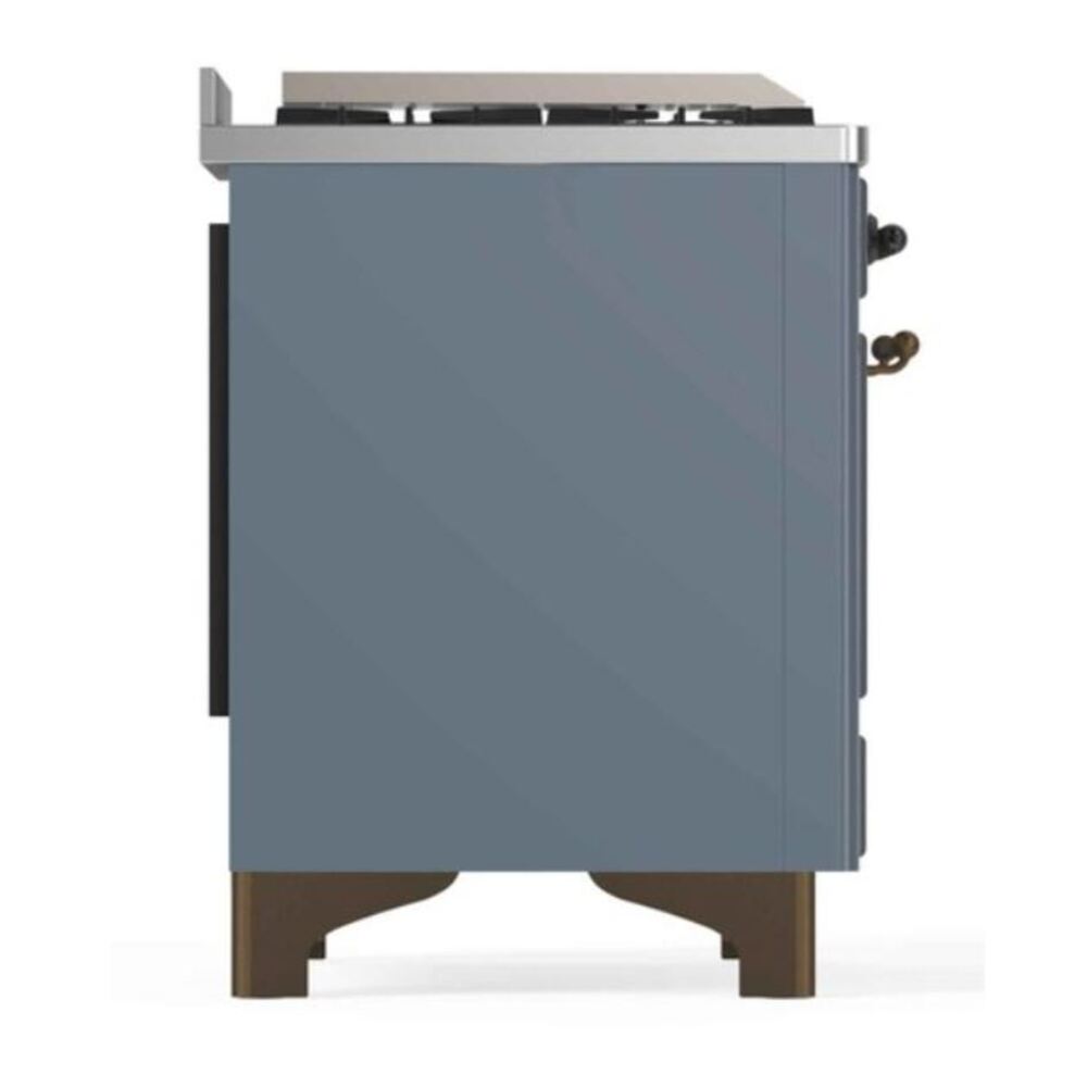 ILVE UM12FDNS3BGBLP Majestic II 48 inch Dual Fuel Range with 8 Black Brass Burners, Griddle (Liquid Propane, Triple Glass Door, Blue Grey, Burnished) 15 ILVE_UM12FDNS3BGBLP_Majestic_II_48"_Dual_Fuel_Range_left_side