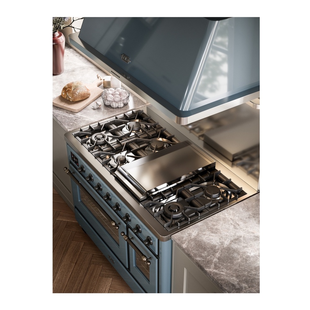 ILVE UM12FDNS3BGBLP Majestic II 48 inch Dual Fuel Range with 8 Black Brass Burners, Griddle (Liquid Propane, Triple Glass Door, Blue Grey, Burnished) 5 ILVE Majestic II 48" UM12FDNS3BGBLP Dual Fuel Range, Lifestyle