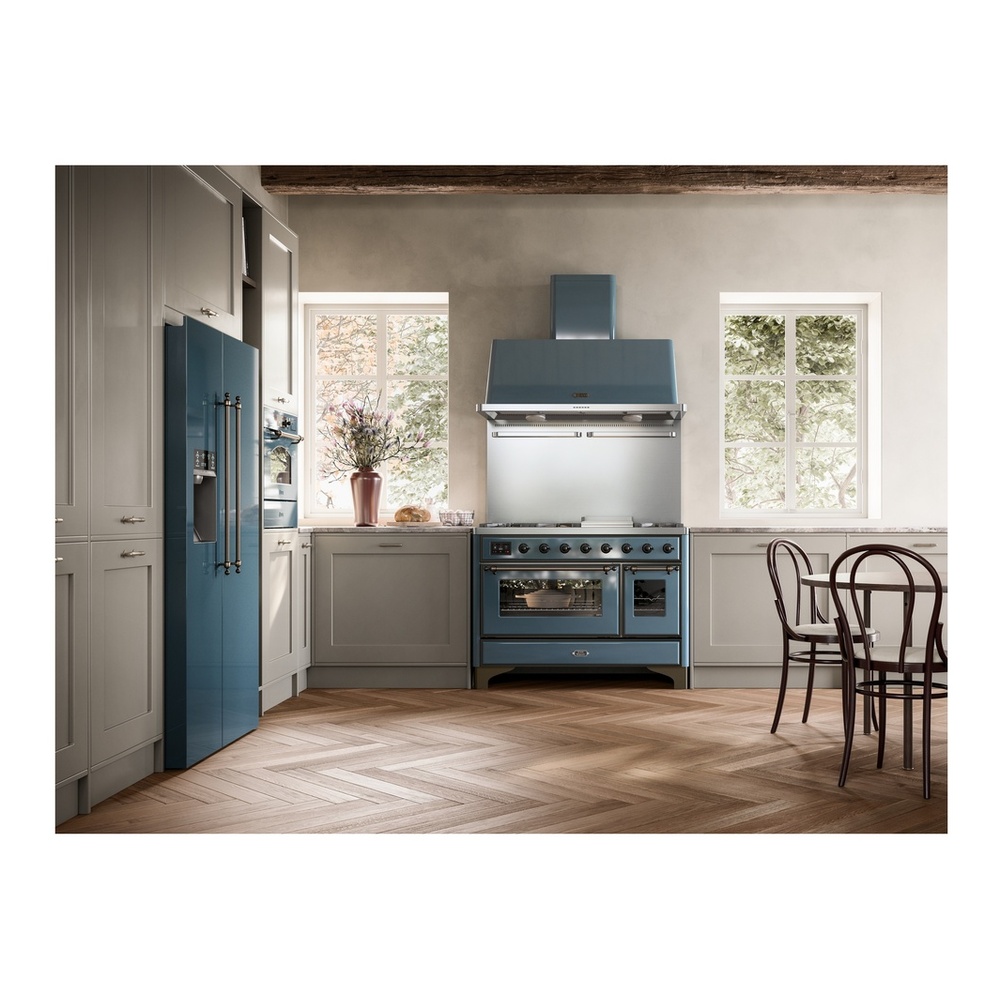 ILVE UM12FDNS3BGBLP Majestic II 48 inch Dual Fuel Range with 8 Black Brass Burners, Griddle (Liquid Propane, Triple Glass Door, Blue Grey, Burnished) 7 ILVE Majestic II 48" UM12FDNS3BGBLP Dual Fuel Range, Lifestyle