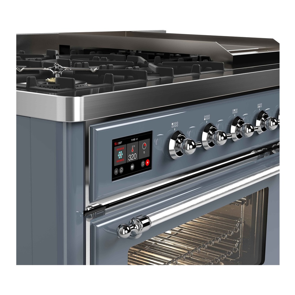 ILVE UM12FDNS3BGCLP Majestic II 48 inch Dual Fuel Range with 8 Black Brass Burners, Griddle (Liquid Propane, Triple Glass Door, Blue Grey, Chrome) 9 ILVE UM12F Majestic II 48 inch Dual Fuel Range with 8 Burners, Griddle