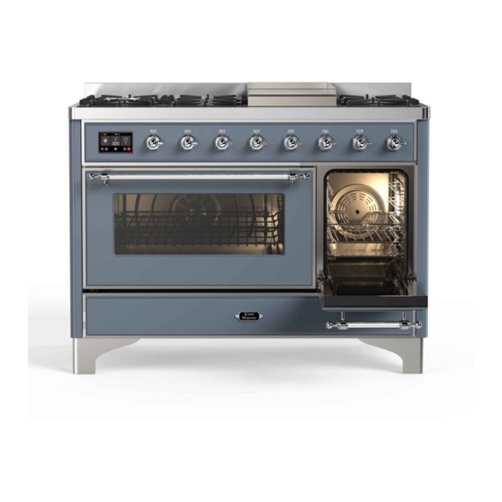ILVE UM12FDNS3BGCLP Majestic II 48 inch Dual Fuel Range with 8 Black Brass Burners, Griddle (Liquid Propane, Triple Glass Door, Blue Grey, Chrome) 7 ILVE_UM12FDNS3BGCLP_Majestic_II_48"_Dual_Fuel_Range_right_oven