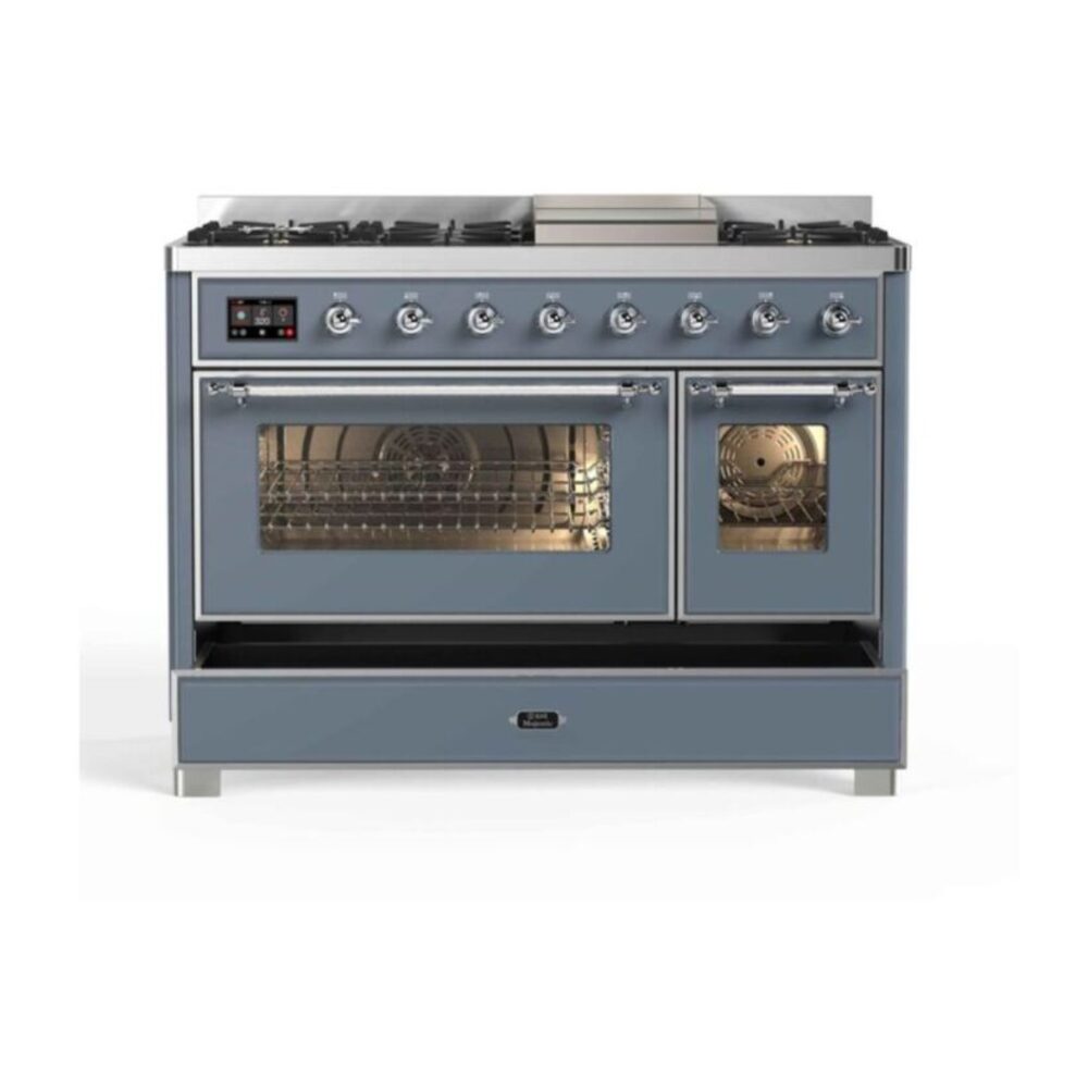 ILVE_UM12FDNS3BGCLP_Majestic_II_48"_Dual_Fuel_Range_drawer_opened