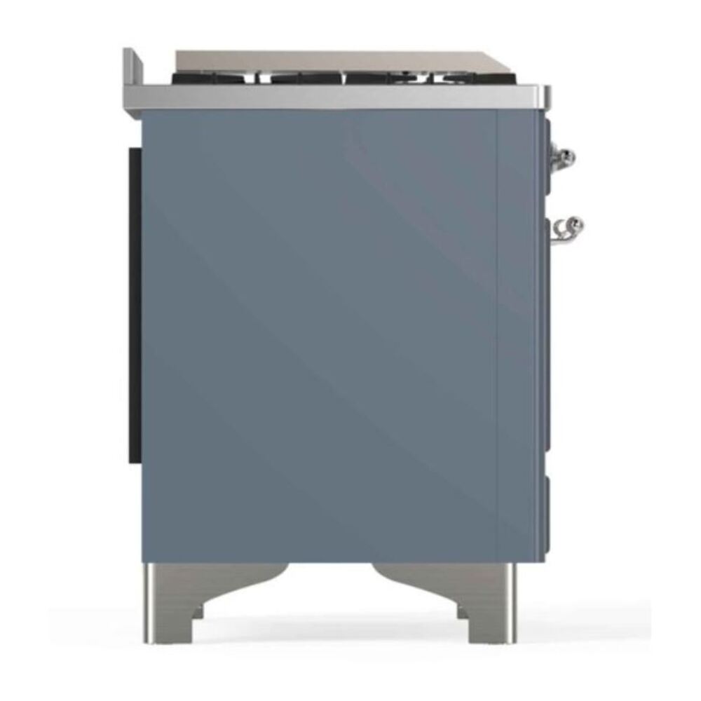 ILVE UM12FDNS3BGCLP Majestic II 48 inch Dual Fuel Range with 8 Black Brass Burners, Griddle (Liquid Propane, Triple Glass Door, Blue Grey, Chrome) 11 ILVE_UM12FDNS3BGCLP_Majestic_II_48"_Dual_Fuel_Range_left_side