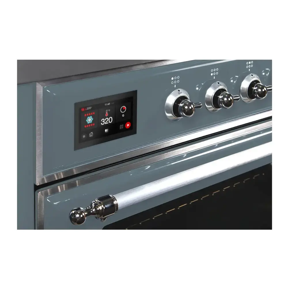 ILVE UM12FDNS3BGCLP Majestic II 48 inch Dual Fuel Range with 8 Black Brass Burners, Griddle (Liquid Propane, Triple Glass Door, Blue Grey, Chrome) 13 ILVE_UM12FDNS3BGC_Close_Up_Details