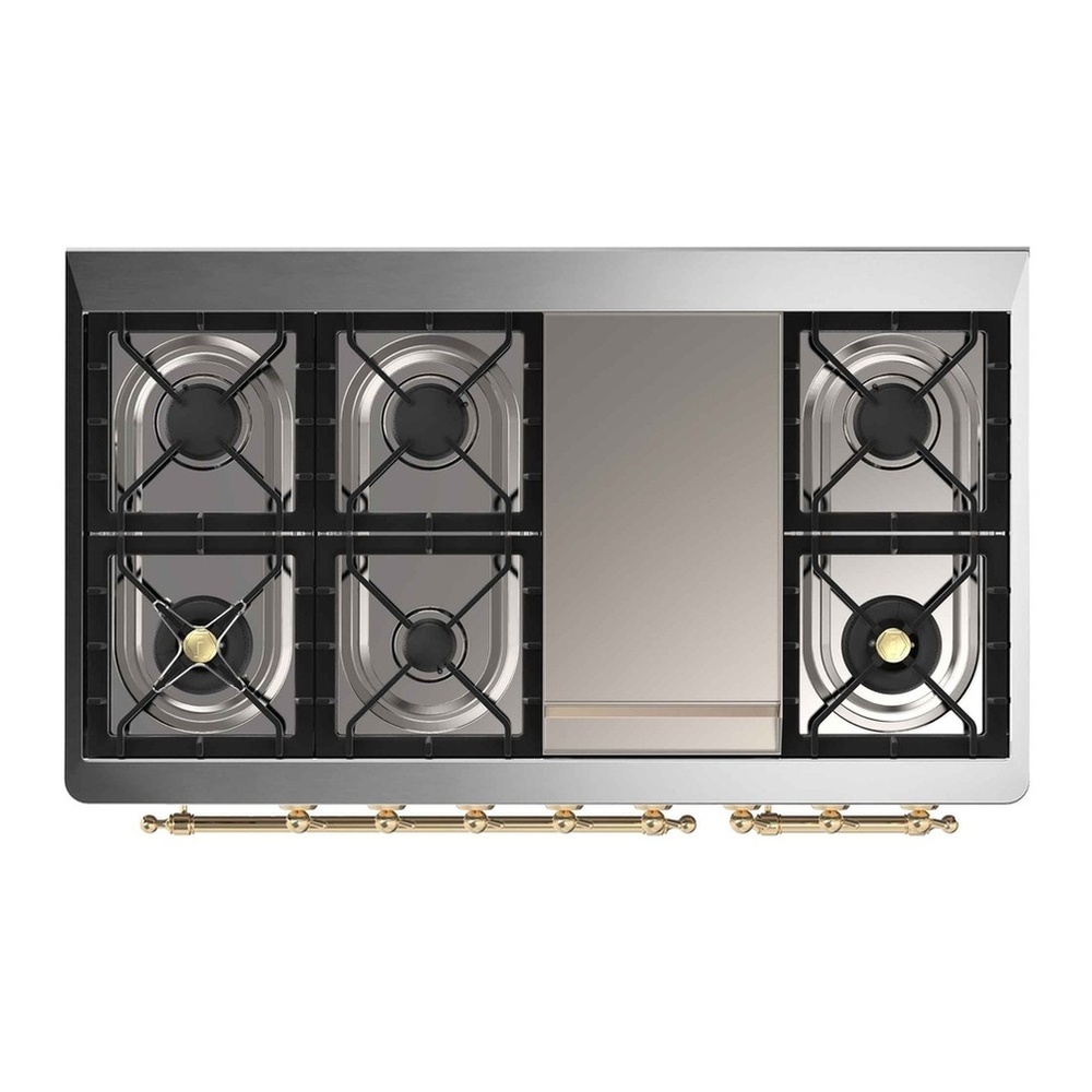 ILVE UM12FDNS3BGG Majestic II 48 inch Dual Fuel Range with 8 Black Brass Burners, Griddle (Natural Gas, Triple Glass Door, Blue Grey, Brass) 10 ILVE UM12F Majestic II 48 inch Dual Fuel Range with 8 Burners, Griddle