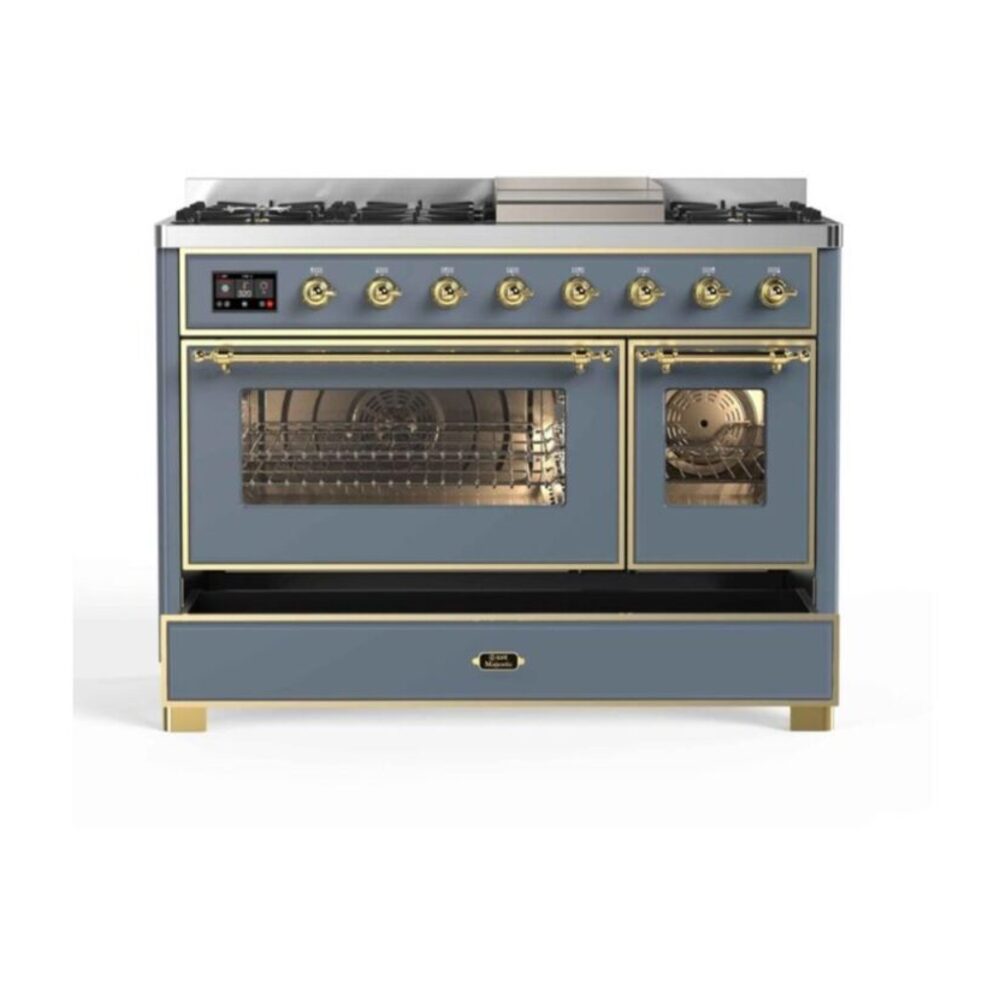 ILVE_UM12FDNS3BGG_Majestic_II_48"_Dual_Fuel_Range_drawer_opened