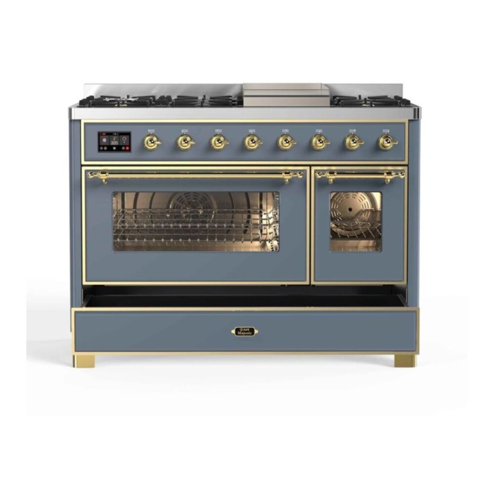 ILVE_UM12FDNS3BGG_Majestic_II_48"_Dual_Fuel_Range_drawer_opened