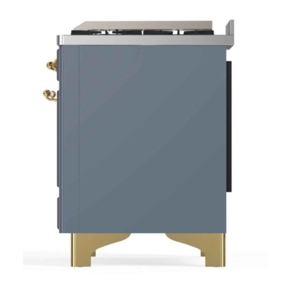 ILVE UM12FDNS3BGG Majestic II 48 inch Dual Fuel Range with 8 Black Brass Burners, Griddle (Natural Gas, Triple Glass Door, Blue Grey, Brass) 12 ILVE_UM12FDNS3BGG_Majestic_II_48"_Dual_Fuel_Range_right_side