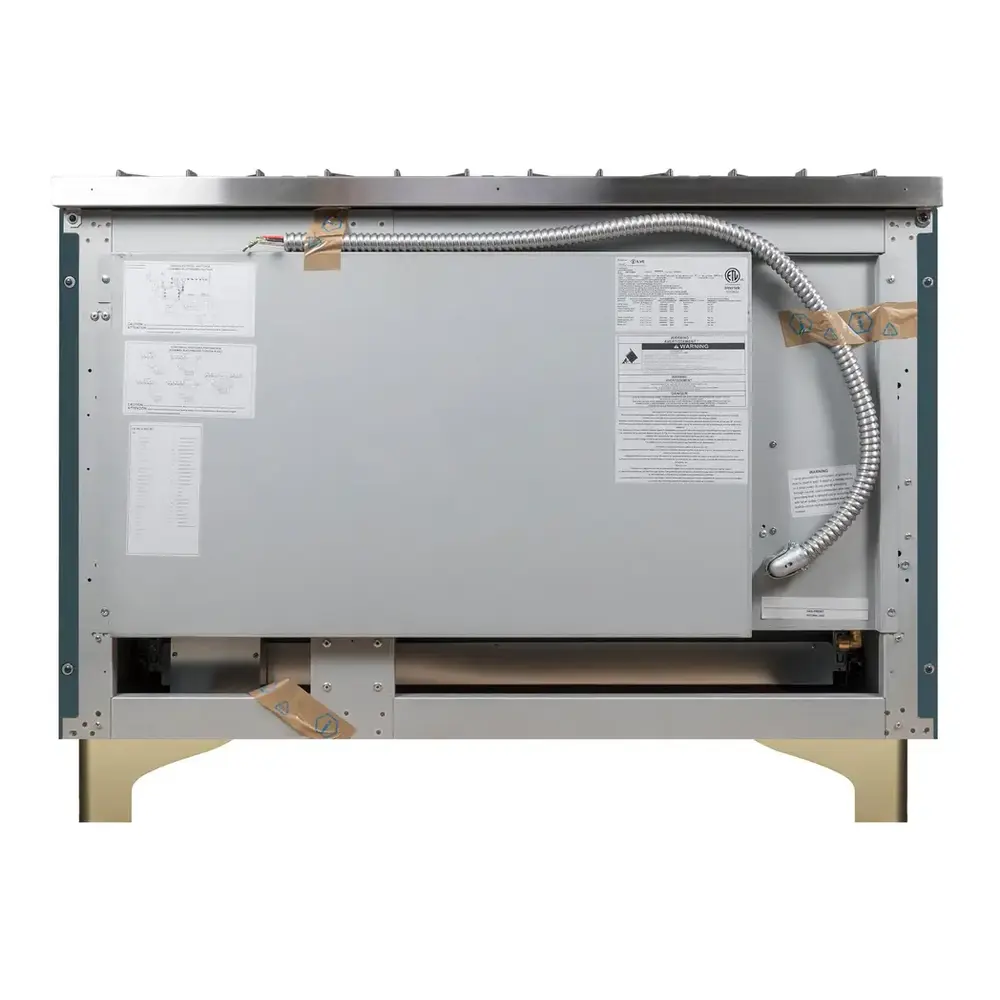 ILVE UM12FDNS3BGG Majestic II 48 inch Dual Fuel Range with 8 Black Brass Burners, Griddle (Natural Gas, Triple Glass Door, Blue Grey, Brass) 15 ILVE_UM12FDNS3BGG_Majestic_II_48"_Dual_Fuel_Range_rear_view