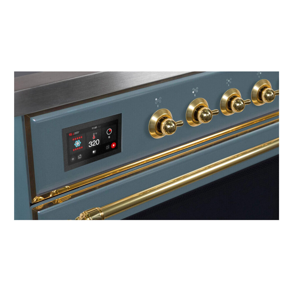 ILVE UM12FDNS3BGG Majestic II 48 inch Dual Fuel Range with 8 Black Brass Burners, Griddle (Natural Gas, Triple Glass Door, Blue Grey, Brass) 13 ILVE_UM12FDNS3BGG_Close_Up_Details