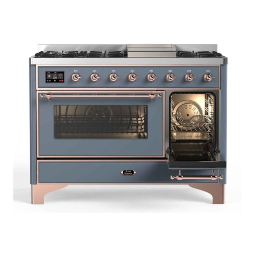 ILVE UM12FDNS3BGP Majestic II 48 inch Dual Fuel Range with 8 Black Brass Burners, Griddle (Natural Gas, Triple Glass Door, Blue Grey, Copper) 4 ILVE_UM12FDNS3BGP_Majestic_II_48"_Dual_Fuel_Range_right_oven