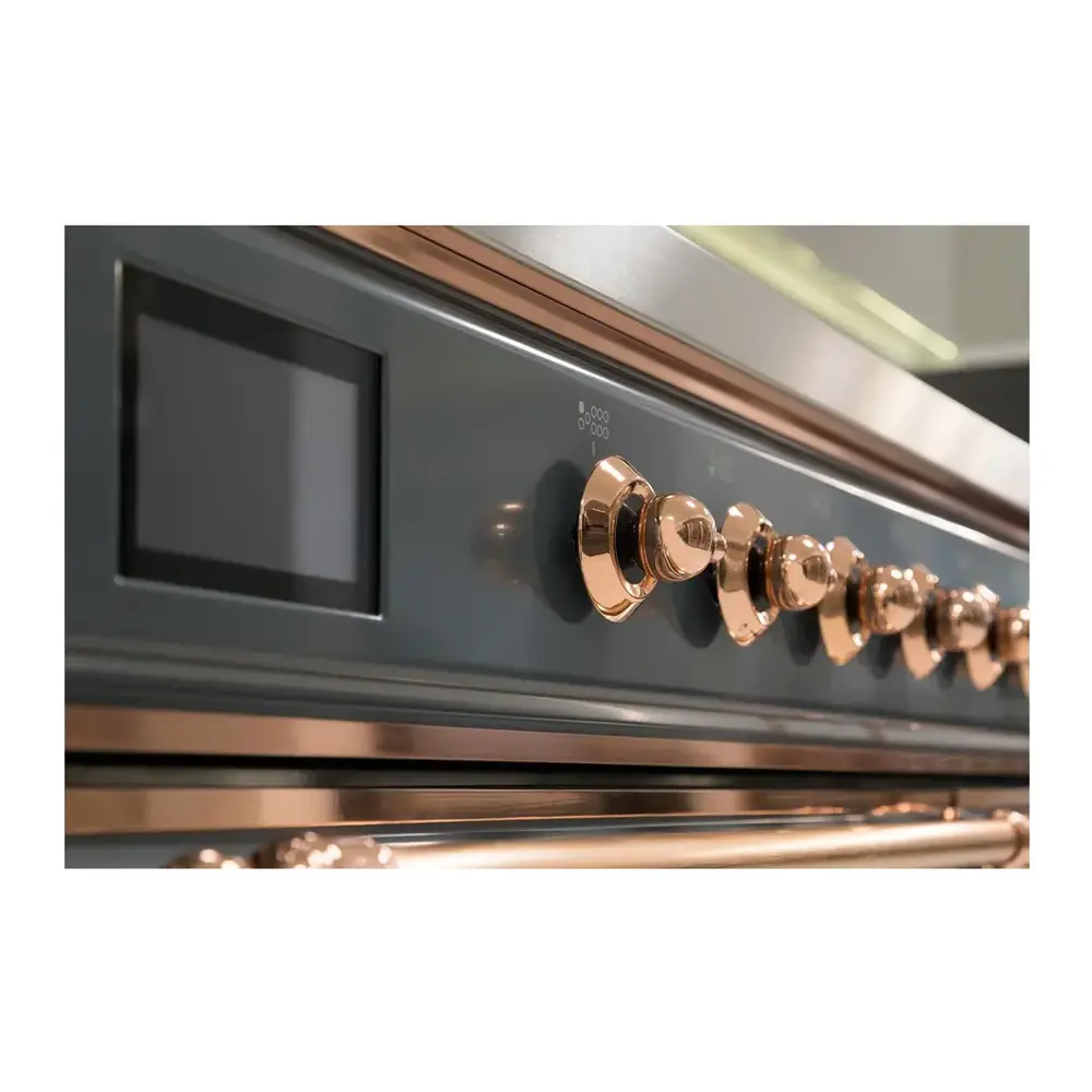 ILVE UM12FDNS3BGP Majestic II 48 inch Dual Fuel Range with 8 Black Brass Burners, Griddle (Natural Gas, Triple Glass Door, Blue Grey, Copper) 10 ILVE_UM12FDNS3BGP_Majestic_II_48"_Dual_Fuel_Range_controls