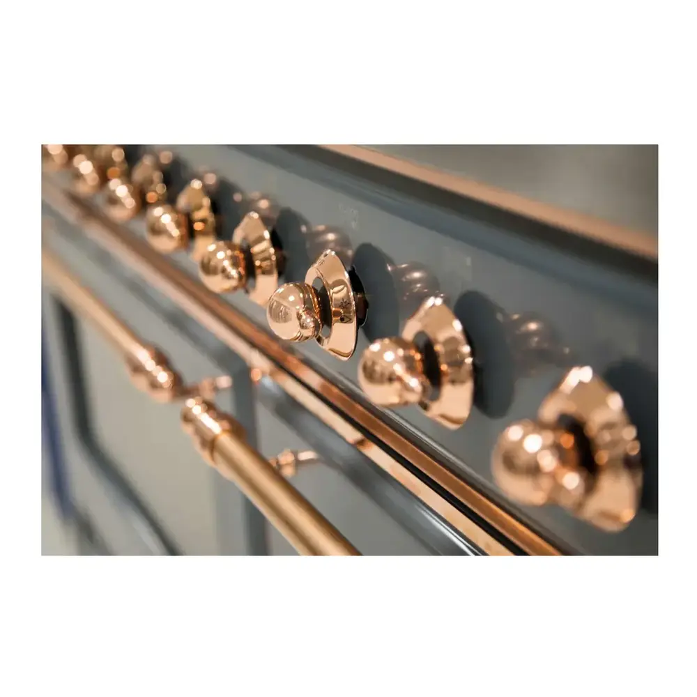 ILVE UM12FDNS3BGP Majestic II 48 inch Dual Fuel Range with 8 Black Brass Burners, Griddle (Natural Gas, Triple Glass Door, Blue Grey, Copper) 11 ILVE_UM12FDNS3BGP_Majestic_II_48"_Dual_Fuel_Range_knobs