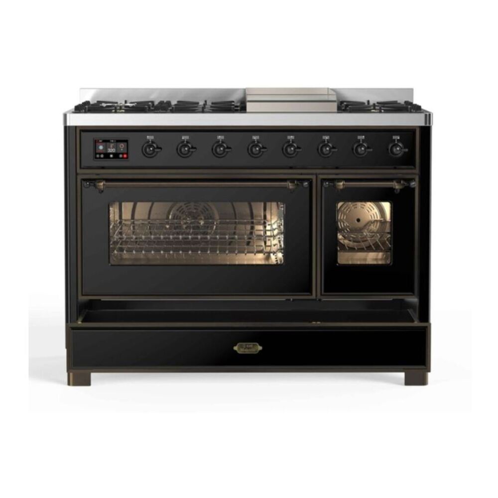 ILVE UM12FDNS3BKB Majestic II 48 inch Dual Fuel Range with 8 Black Brass Burners, Griddle (Natural Gas, Triple Glass Door, Glossy Black, Burnished) 9 ILVE UM12F Majestic II 48 inch Dual Fuel Range with 8 Burners, Griddle