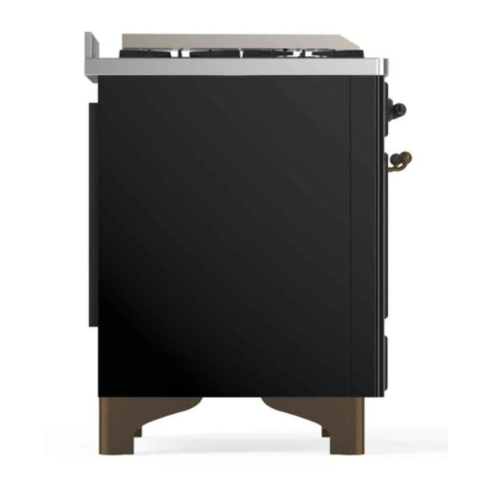 ILVE UM12FDNS3BKB Majestic II 48 inch Dual Fuel Range with 8 Black Brass Burners, Griddle (Natural Gas, Triple Glass Door, Glossy Black, Burnished) 12 ILVE_UM12FDNS3BKB_Majestic_II_left_side