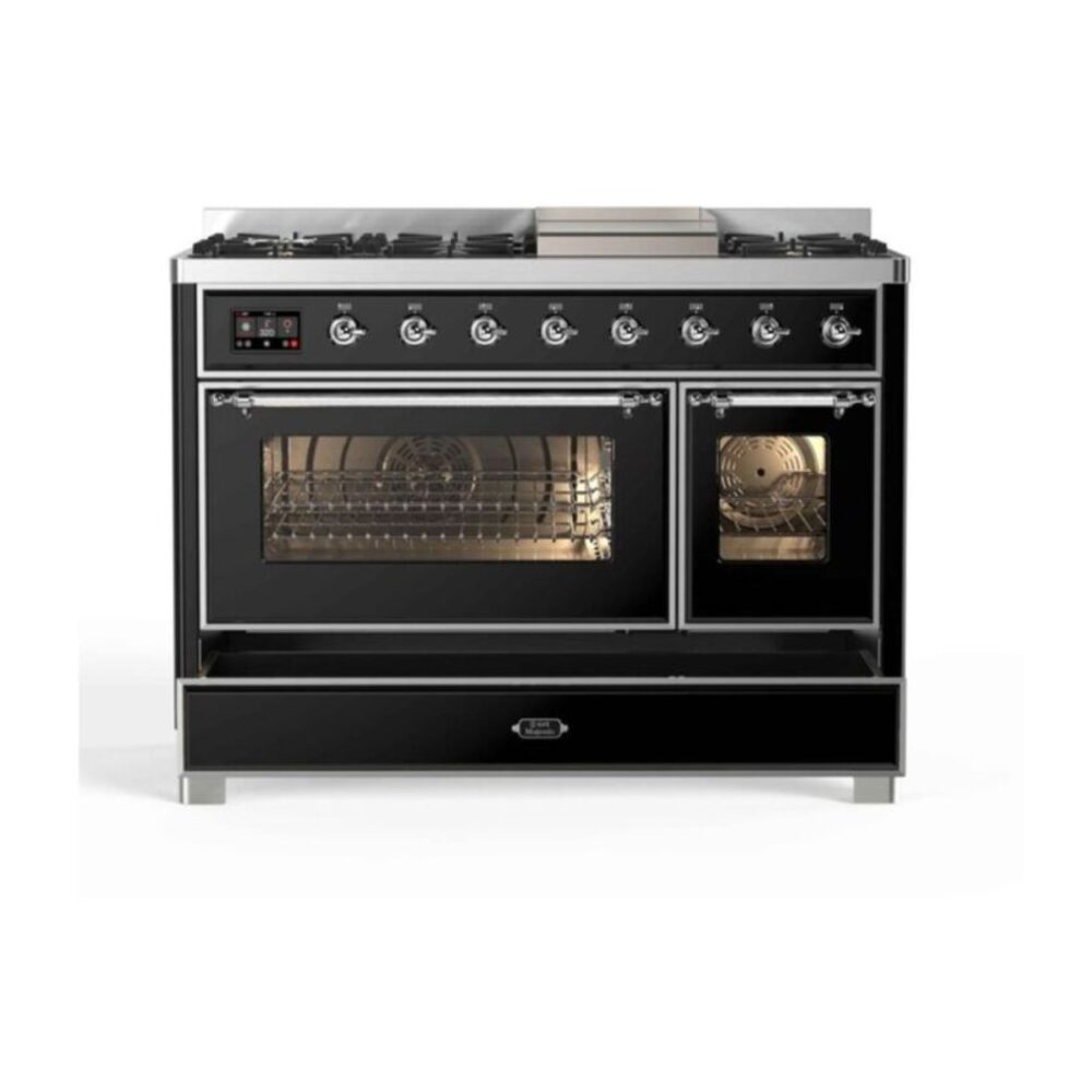 ILVE_UM12FDNS3BKCLP_Majestic_II_48"_Dual_Fuel_Range_drawer_opened