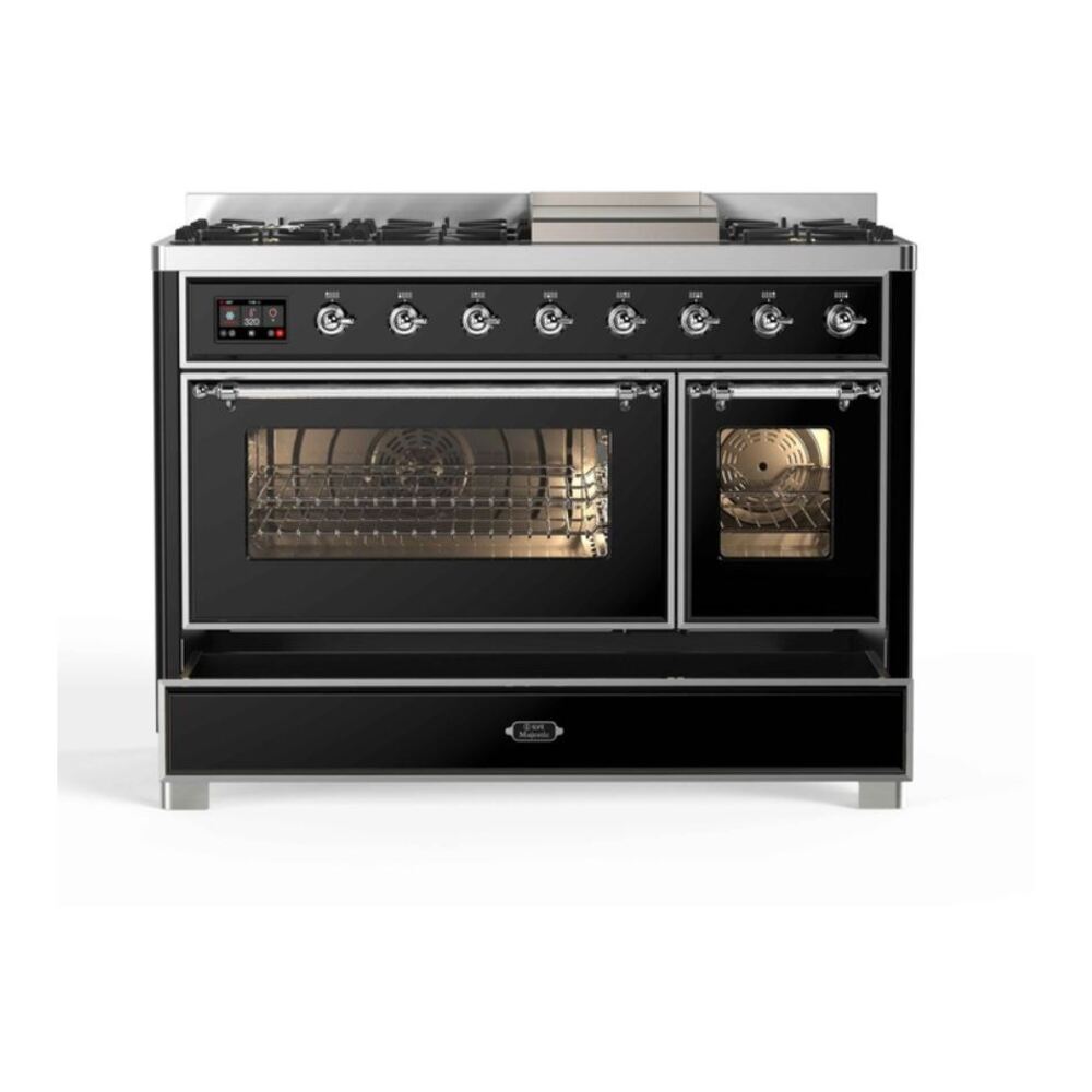 ILVE_UM12FDNS3BKCLP_Majestic_II_48"_Dual_Fuel_Range_drawer_opened