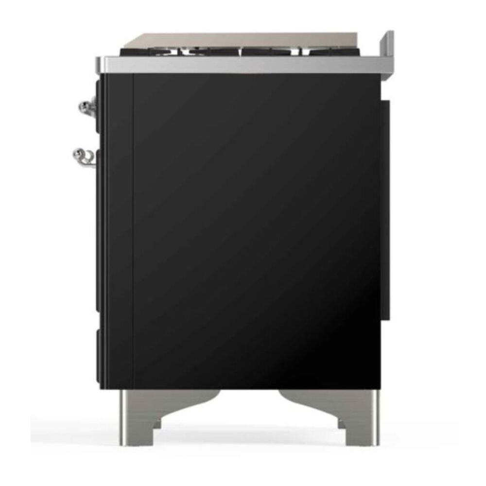 ILVE UM12FDNS3BKCLP Majestic II 48 inch Dual Fuel Range with 8 Black Brass Burners, Griddle (Liquid Propane, Triple Glass Door, Glossy Black, Chrome) 9 ILVE_UM12FDNS3BKC_Majestic_II_right_side