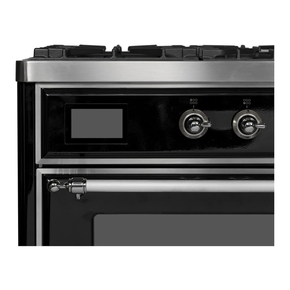ILVE UM12FDNS3BKC Majestic II 48 inch Dual Fuel Range with 8 Black Brass Burners, Griddle (Natural Gas, Triple Glass Door, Glossy Black, Chrome) 13 ILVE_UM12FDNS3BKC_Close_Up_Details
