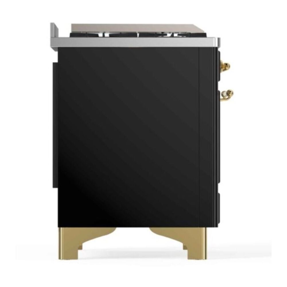 ILVE UM12FDNS3BKGLP Majestic II 48 inch Dual Fuel Range with 8 Black Brass Burners, Griddle (Liquid Propane, Triple Glass Door, Glossy Black, Brass) 12 ILVE_UM12FDNS3BKG_Majestic_II_left_side