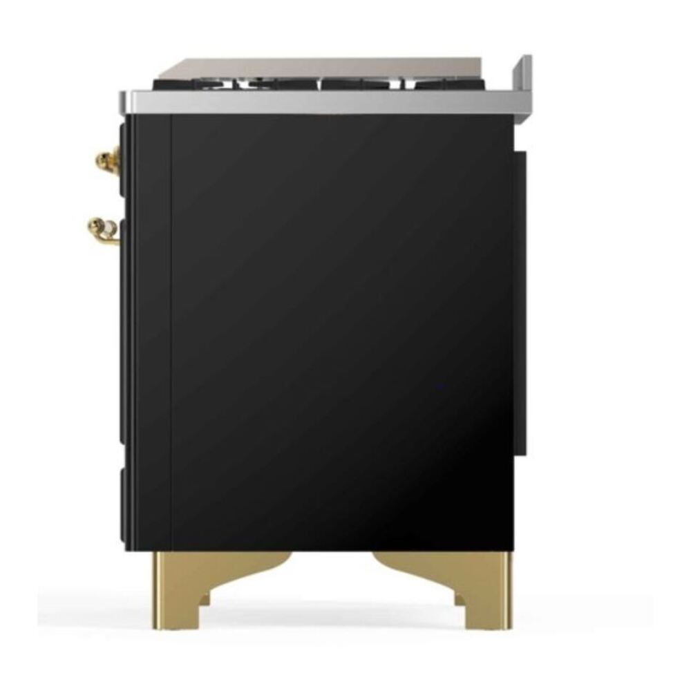 ILVE UM12FDNS3BKGLP Majestic II 48 inch Dual Fuel Range with 8 Black Brass Burners, Griddle (Liquid Propane, Triple Glass Door, Glossy Black, Brass) 13 ILVE_UM12FDNS3BKG_Majestic_II_right_side