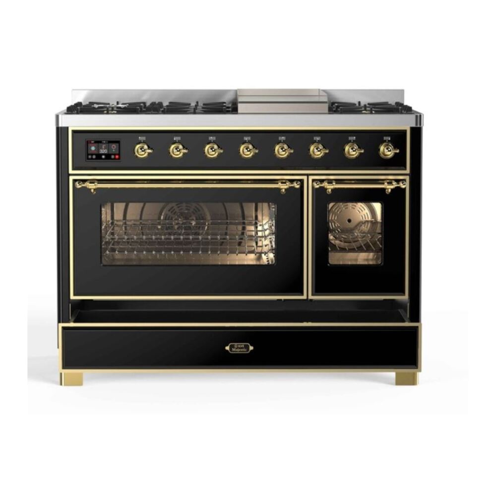 ILVE_UM12FDNS3BKG_Majestic_II_48"_Dual_Fuel_Range_drawer_opened