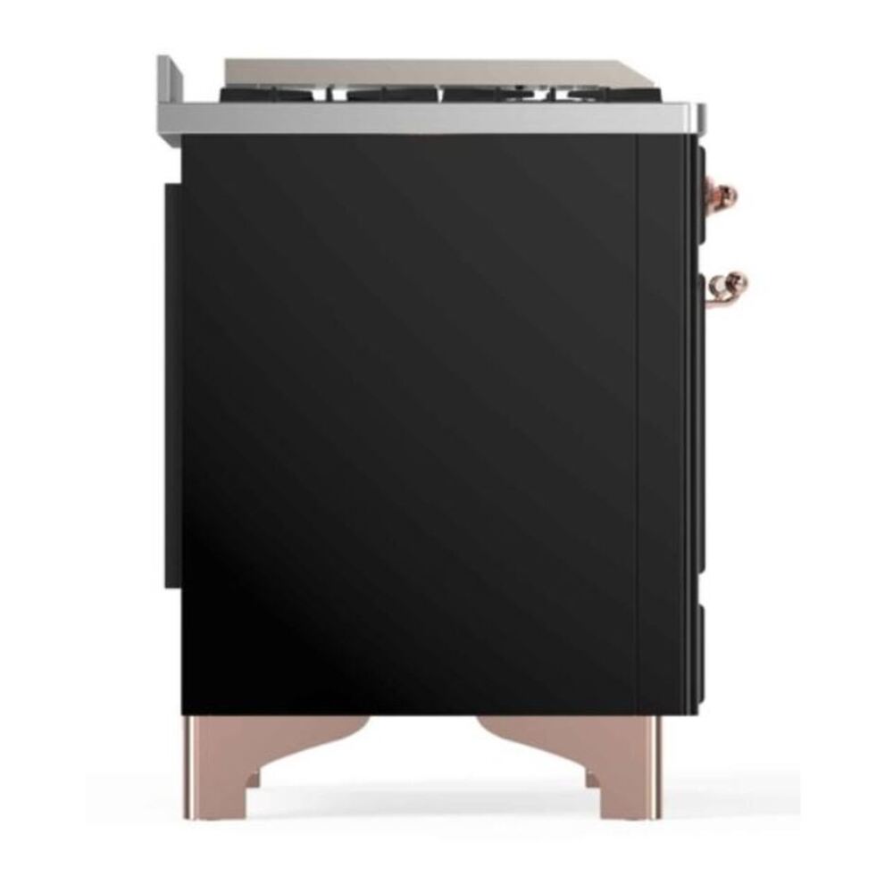 ILVE UM12FDNS3BKPLP Majestic II 48 inch Dual Fuel Range with 8 Black Brass Burners, Griddle (Liquid Propane, Triple Glass Door, Glossy Black, Copper) 11 ILVE_UM12FDNS3BKPLP_Majestic_II_48"_Dual_Fuel_Range_Left_Angle