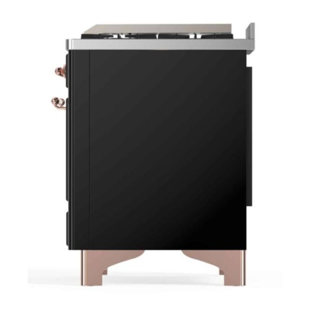ILVE UM12FDNS3BKPLP Majestic II 48 inch Dual Fuel Range with 8 Black Brass Burners, Griddle (Liquid Propane, Triple Glass Door, Glossy Black, Copper) 12 ILVE_UM12FDNS3BKPLP_Majestic_II_48"_Dual_Fuel_Range_Right_Angle