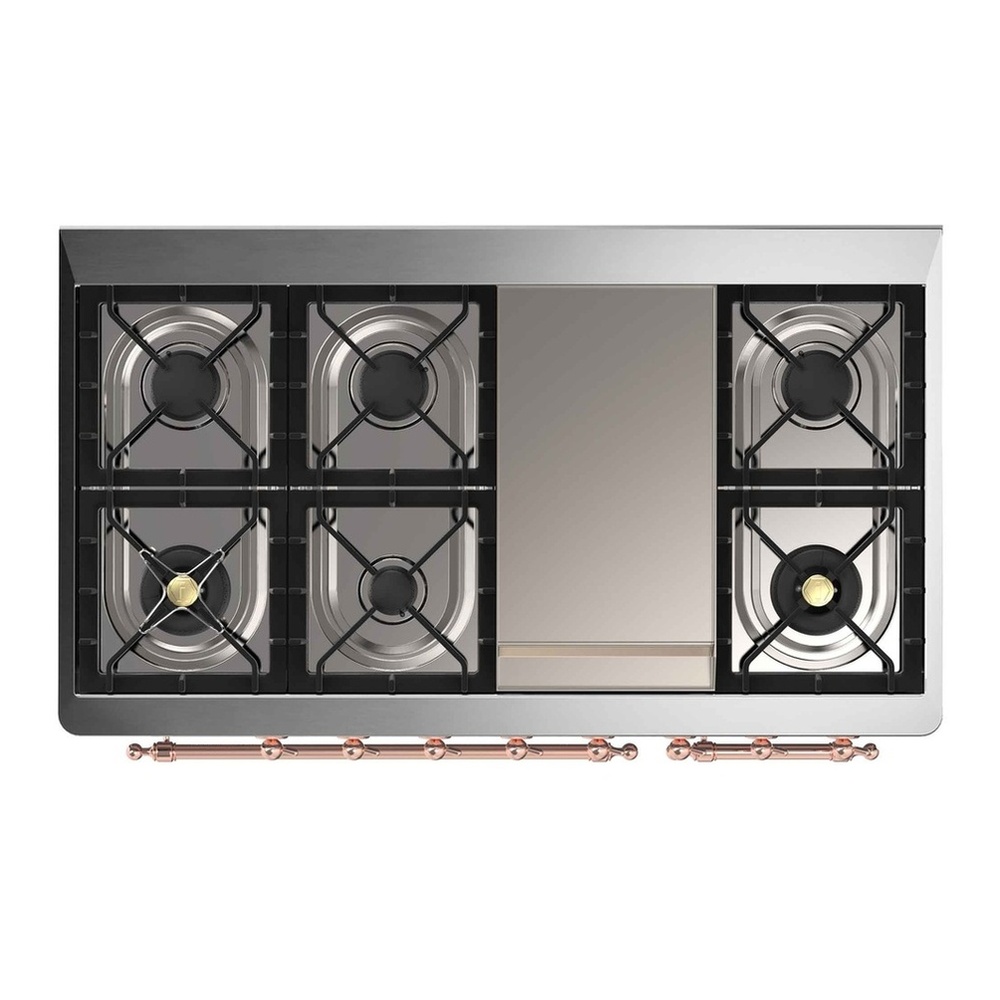 ILVE UM12FDNS3BKP Majestic II 48 inch Dual Fuel Range with 8 Black Brass Burners, Griddle (Natural Gas, Triple Glass Door, Glossy Black, Copper) 10 ILVE UM12F Majestic II 48 inch Dual Fuel Range with 8 Burners, Griddle