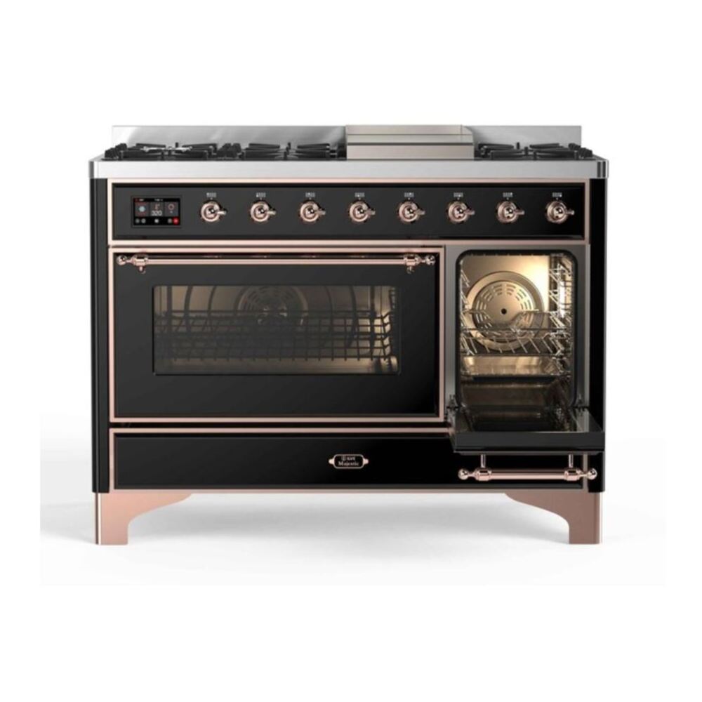 ILVE UM12FDNS3BKP Majestic II 48 inch Dual Fuel Range with 8 Black Brass Burners, Griddle (Natural Gas, Triple Glass Door, Glossy Black, Copper) 7 ILVE UM12F Majestic II 48 inch Dual Fuel Range with 8 Burners, Griddle