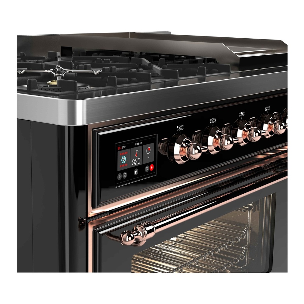 ILVE UM12FDNS3BKP Majestic II 48 inch Dual Fuel Range with 8 Black Brass Burners, Griddle (Natural Gas, Triple Glass Door, Glossy Black, Copper) 9 ILVE UM12F Majestic II 48 inch Dual Fuel Range with 8 Burners, Griddle